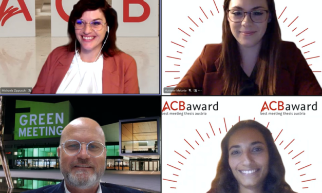 ACB Präsident Gerhard Stübe und ACB Geschäftsführerin Michaela Schedlbauer gratulieren den Gewinnerinnen, Melanie Hutterer und Nabila Ashri, bei der Veranstaltung.
Foto: Austrian Convention Bureau