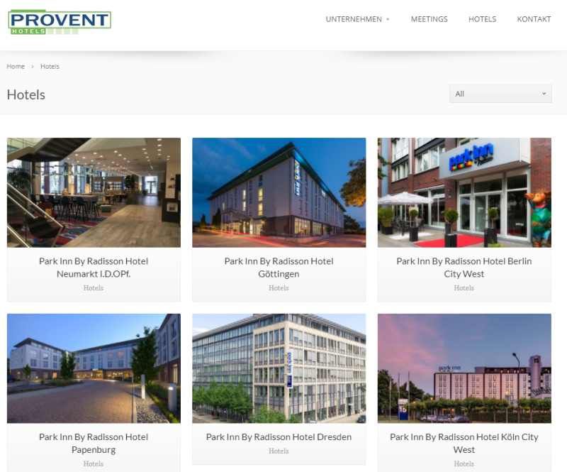 Provent Hotels website