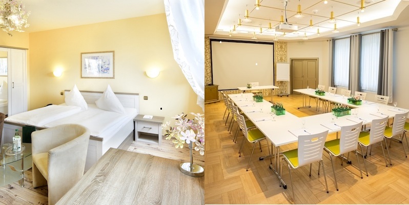 Blick in helles Hotelzimmer